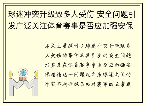 球迷冲突升级致多人受伤 安全问题引发广泛关注体育赛事是否应加强安保措施
